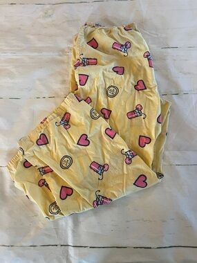 Life is Good Yellow Lemonade & Heart Print Pajama Pants Women's XL